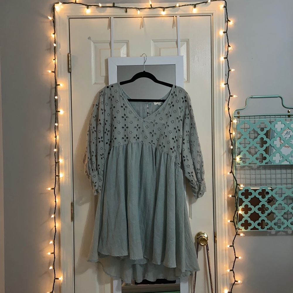 V-neck empire waist embroidered cut out dress